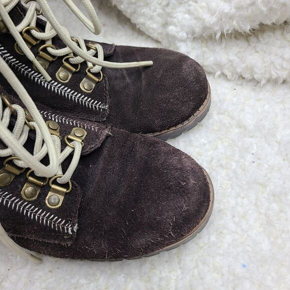 Canda Brown Suede Leather Embroidered Lace-up Fleece Lined Boots sz 38 - Picture 3 of 10
